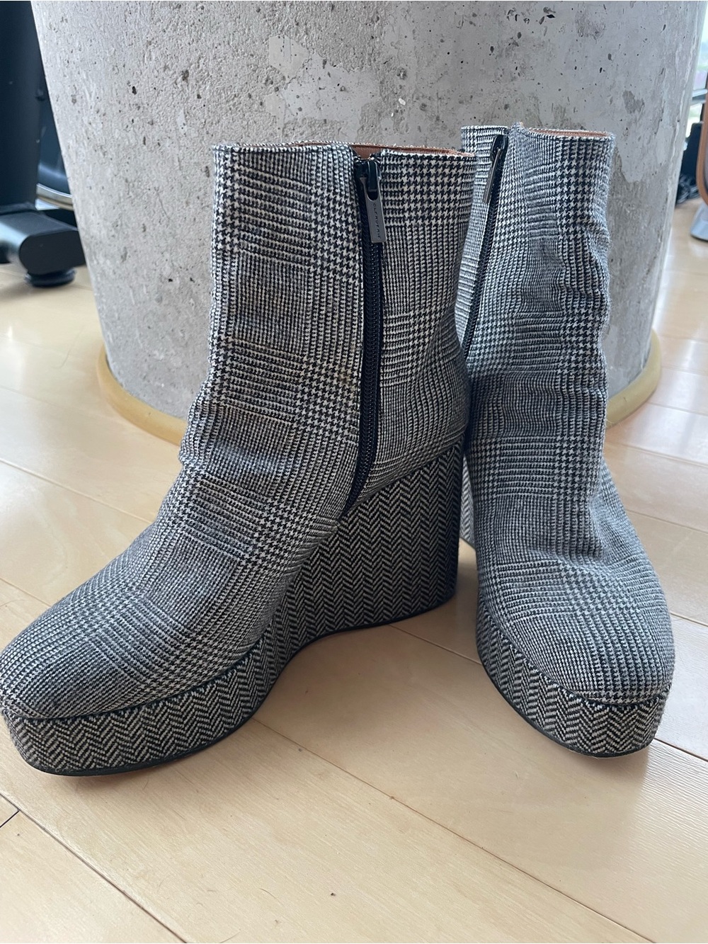 Robert Clergerie Gray Plaid Wedge Ankle Boots
